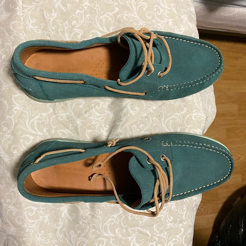 Zara Man Green Suède Boat Shoes